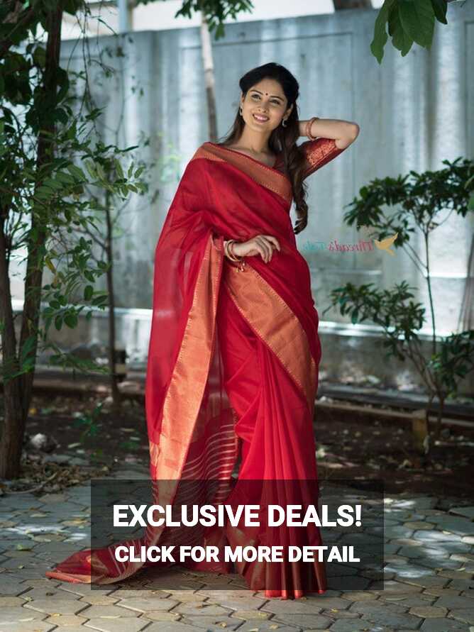 Red Handwoven Maheshwari Silk Saree , Silk Saree, Wedding Saree ...