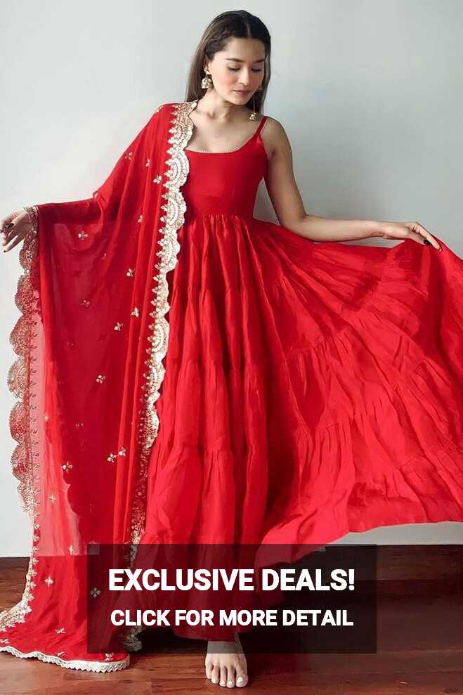 Red Heavy Georgette Sleeveless Ruffle Gown