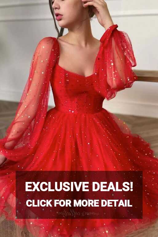 Red Homecoming Dress Long Sleeve Hoco Dress hc004 – vigocouture