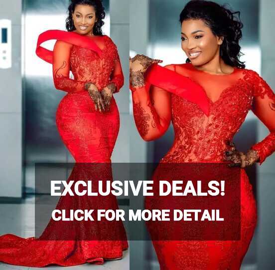 Red Lace Applique Red Maxi Evening Dress With Beaded Jewel ...