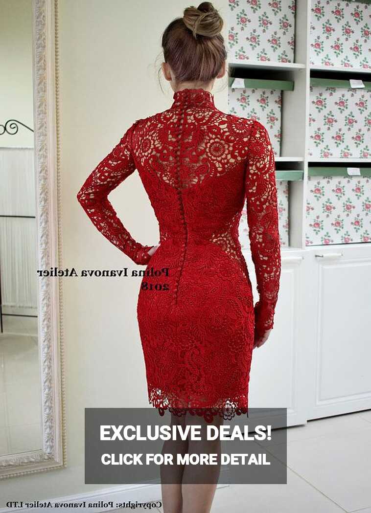 Red Lace Dress, Red Wedding Dress, Red Cocktail Dress, Red Lace ...