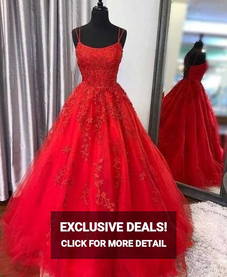 Red Lace Prom Dress Lace up Back Evening Dress Formal Dress Ball ...