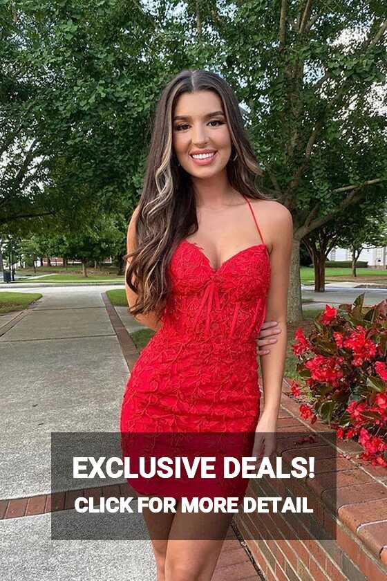 Red Lace Spaghetti Straps Short Homecoming Dresses MH612 | Musebridals