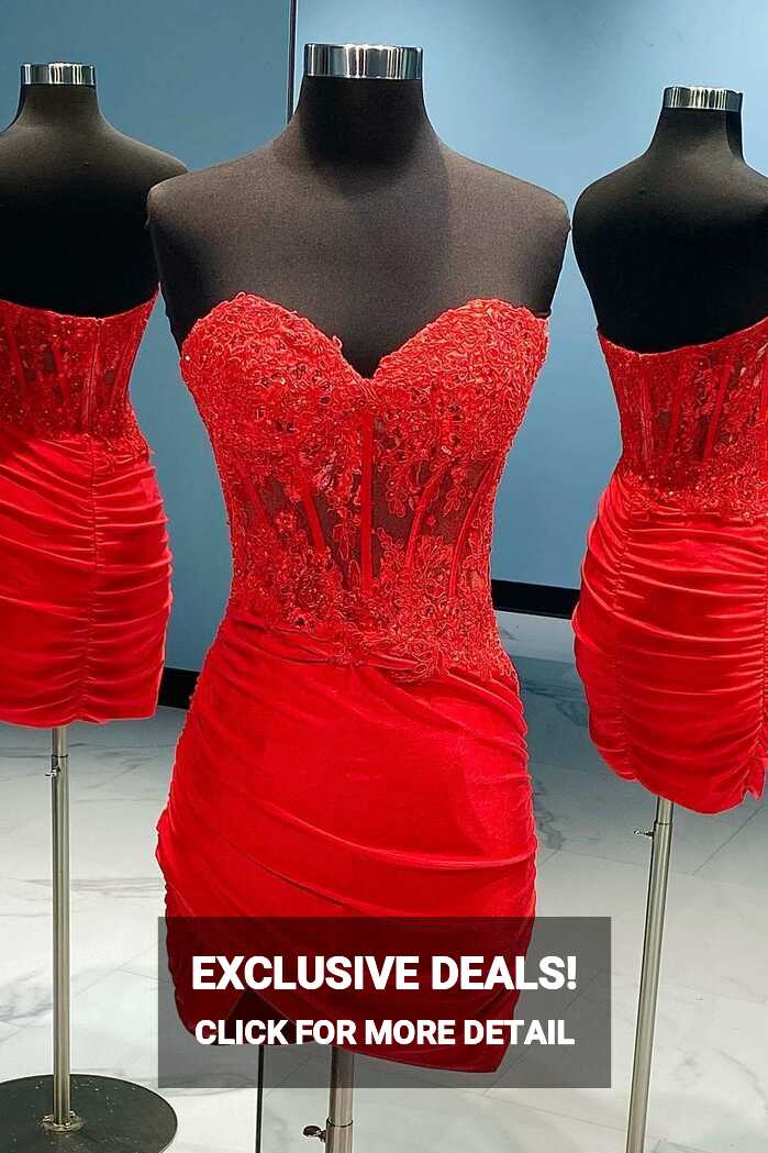 Red Lace Strapless Bodycon Mini Party Dress – Modsele