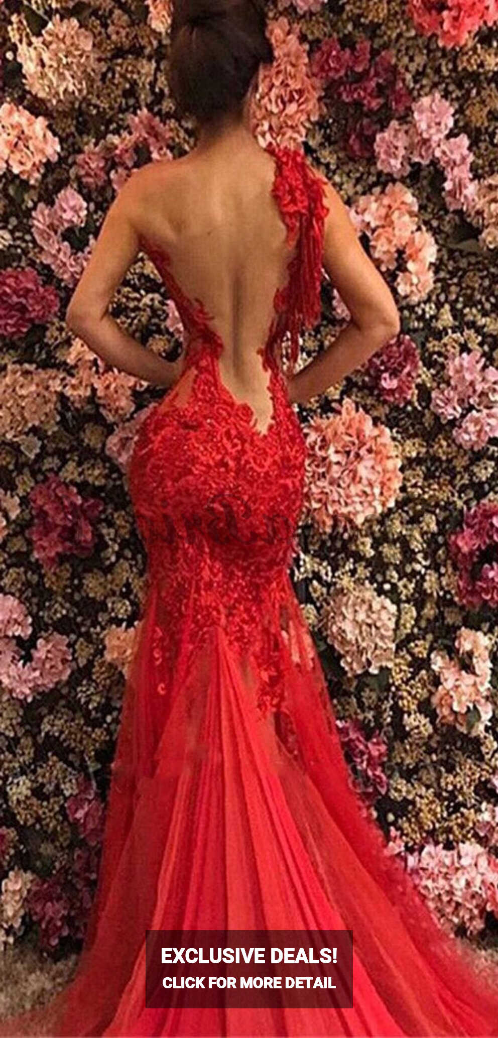 Red Lace Uniqe Design Open Back Elegant Formal Mermaid Long Prom ...