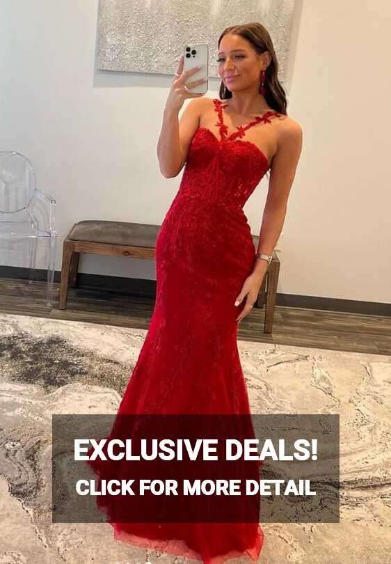 Red Leaf Lace Fitted Long Prom Dresses – DressesTailor