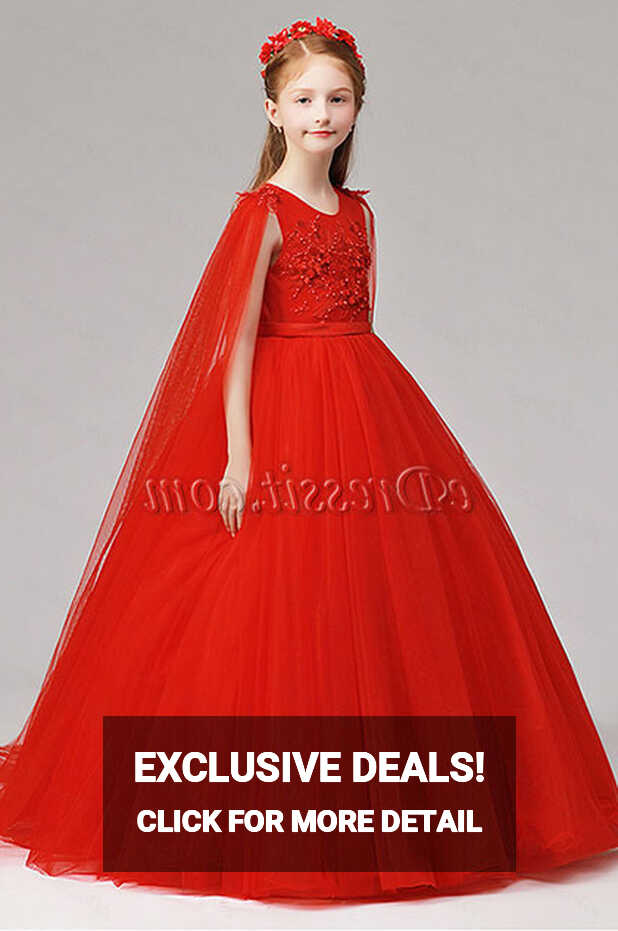 Red Long Children Wedding Flower Girl Dress (27197702) - eDressit