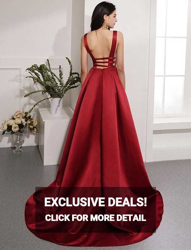 Red Long Prom Dress Deep V Neck Backless Evening Dresses TP0957 ...