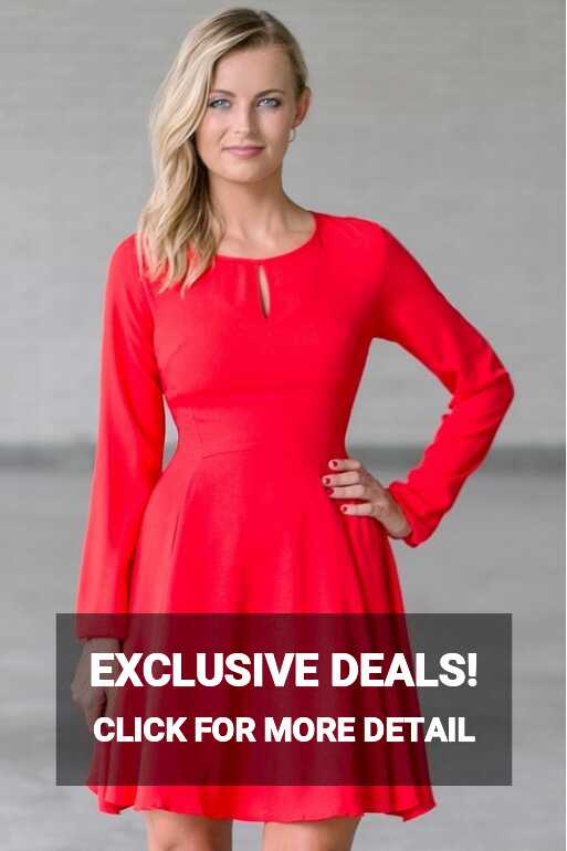 Red Long Sleeve Dress | Cute Red Holiday Dress | Red Party Dress ...