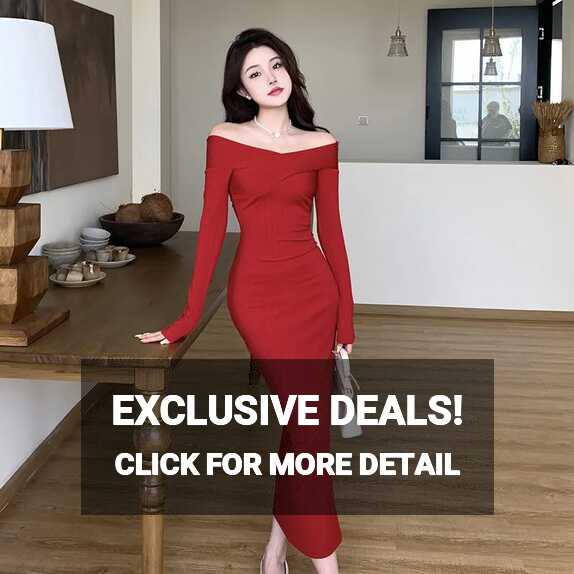 Red Long Sleeve Offshoulder Maxi Dress - newme