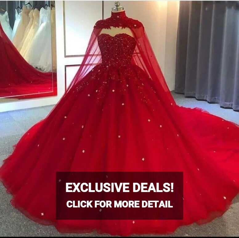 Red Luxury Quinceanera Dresses With Cape Beaded Sweet 15 16 ...