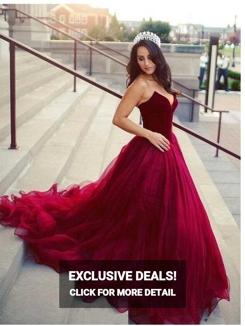 Red Maroon Princess Ball Gown Tulle Wedding Dress Red Prom Dress