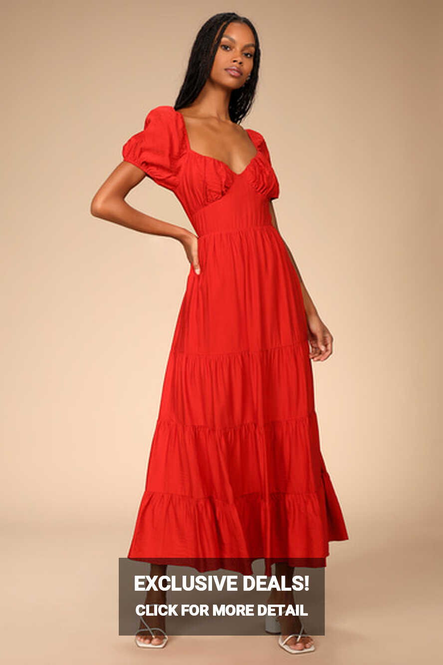 Red Maxi Dress - Puff Sleeve Dress - Tiered Maxi Dress - Lulus