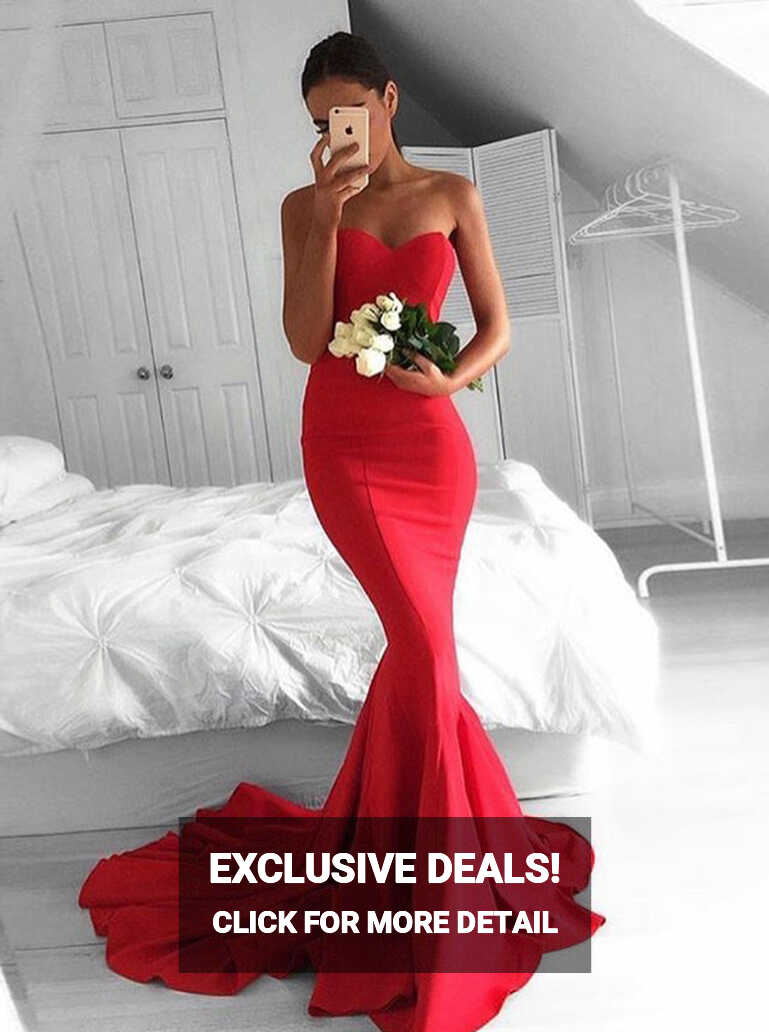 Red Mermaid Prom Dress,Fitted Prom Dress with Train, Modest Prom ...