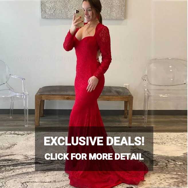 Red Mermaid Prom Dresses 2023 Women Sweetheart Long Sleeves Sexy ...