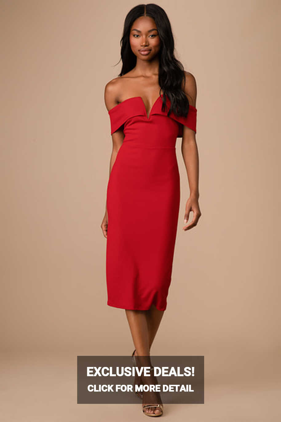 Red Midi Dress - Off-the-Shoulder Dress - Bodycon Dress - Lulus