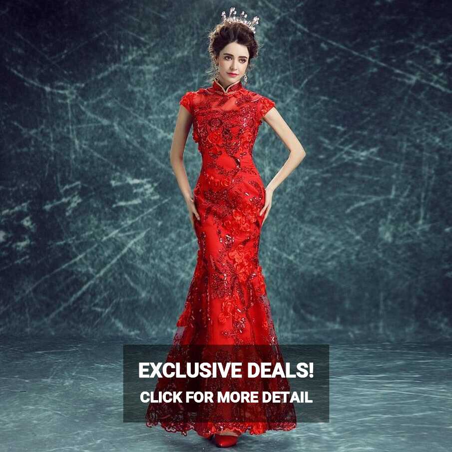 Red Modern Chinese Traditional Qipao Embroidery Dress ...