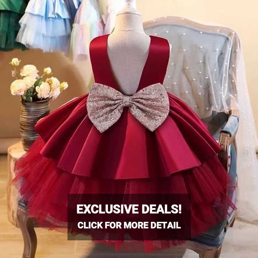 Red Net Baby Princess Dress With A Bow, Kids Clothes, Children ...