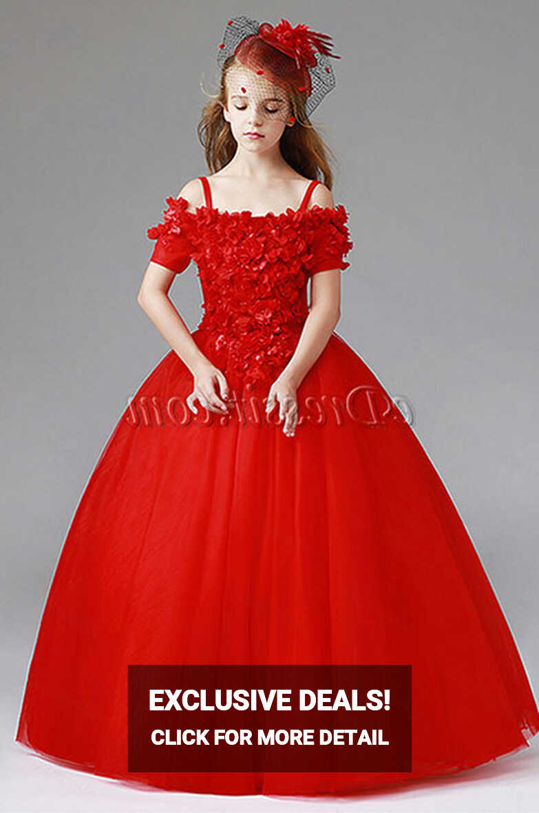 Red Off Shoulder Children Wedding Flower Girl Dress (27200702 ...