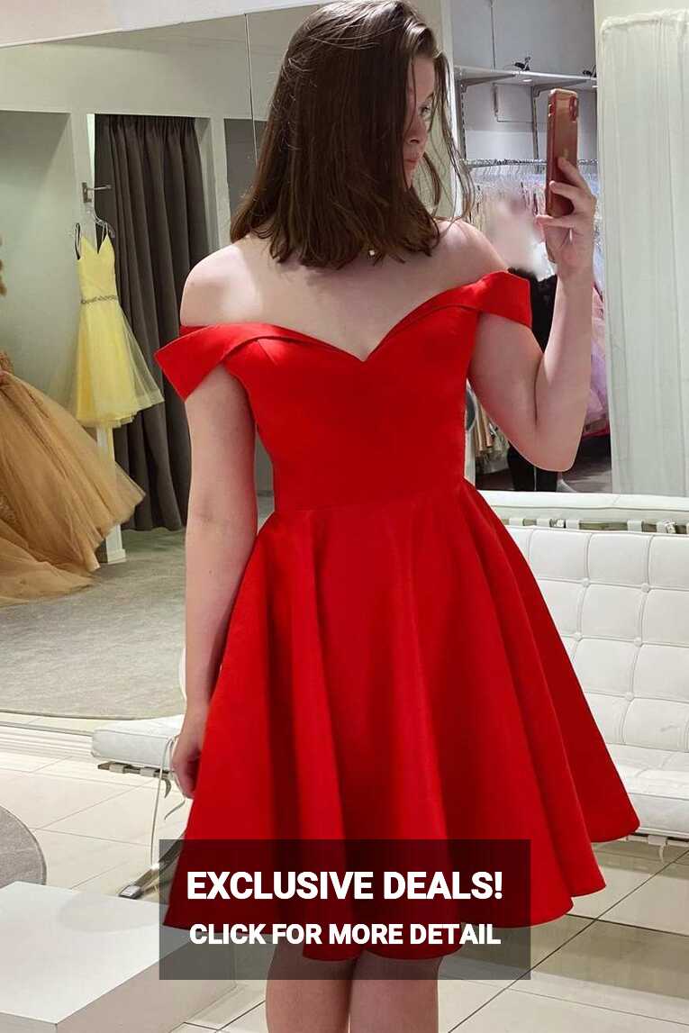 Red Off the Shoulder A-line Short Party Dress – Dreamdressy