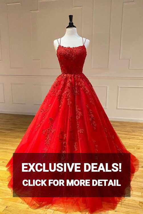 Red Prom Dress, Lace Applique Prom Dress, Boat Neck Prom Dress ...