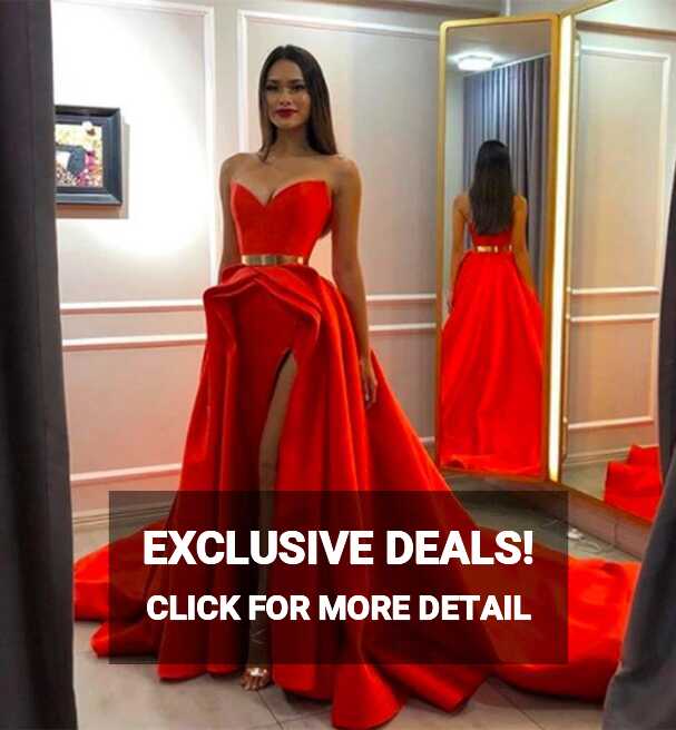 Red Prom Dresses 2022 Sweetheart Neckline Side Slit Ruffle Sexy ...