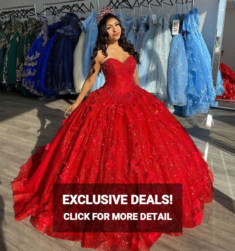 Red Quinceanera Dresses 3D Flowers Glitter Sequins Sweet 15 Prom ...