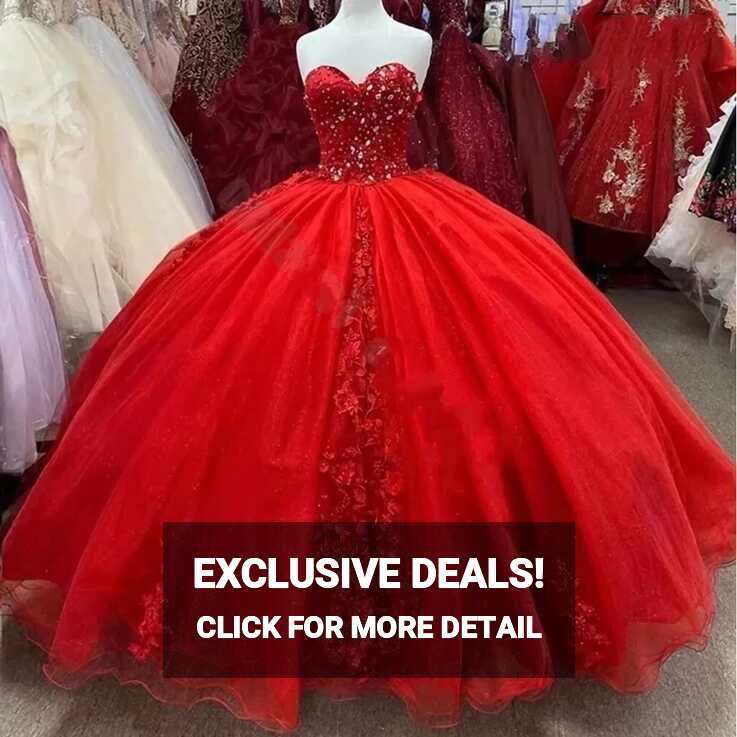 Red Quinceanera Dresses Sweetheart Beaded Ball Gown for Princess ...