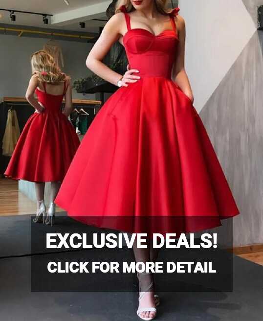 Red Satin A Line Sweetheart Neckline Cocktail Dress Elegant Knee ...