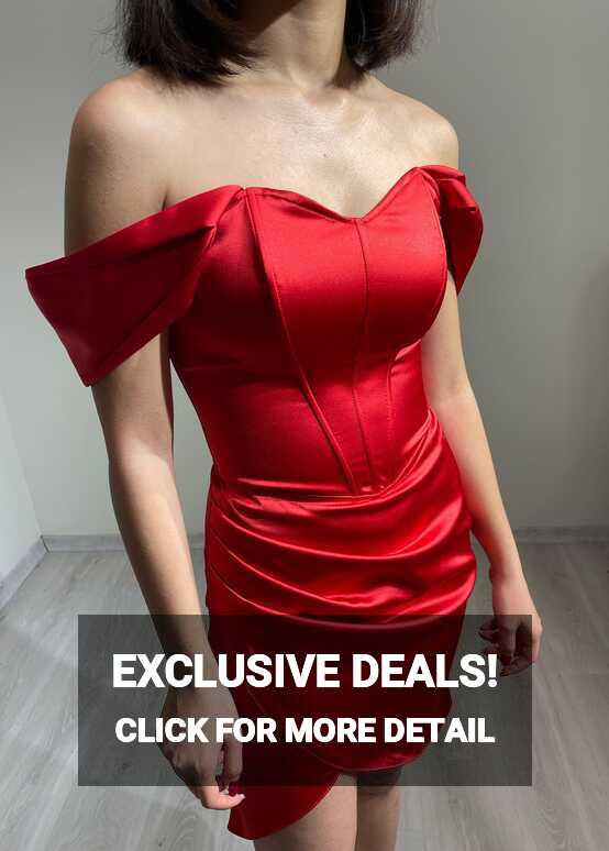 Red Satin Corset Dress / Red Satin Short Sleeve Dress /short Red ...