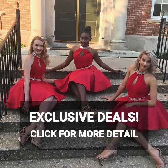 Red Satin Crystal Halter Sashes Homecoming Dresses Short 2018 ...