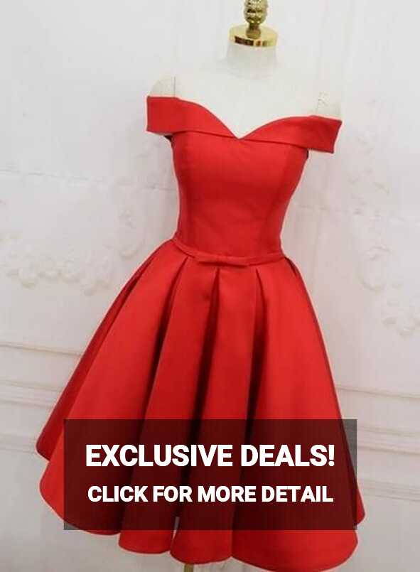 Red Satin Knee Length Party Dress, Beautiful Formal Dress , Red ...