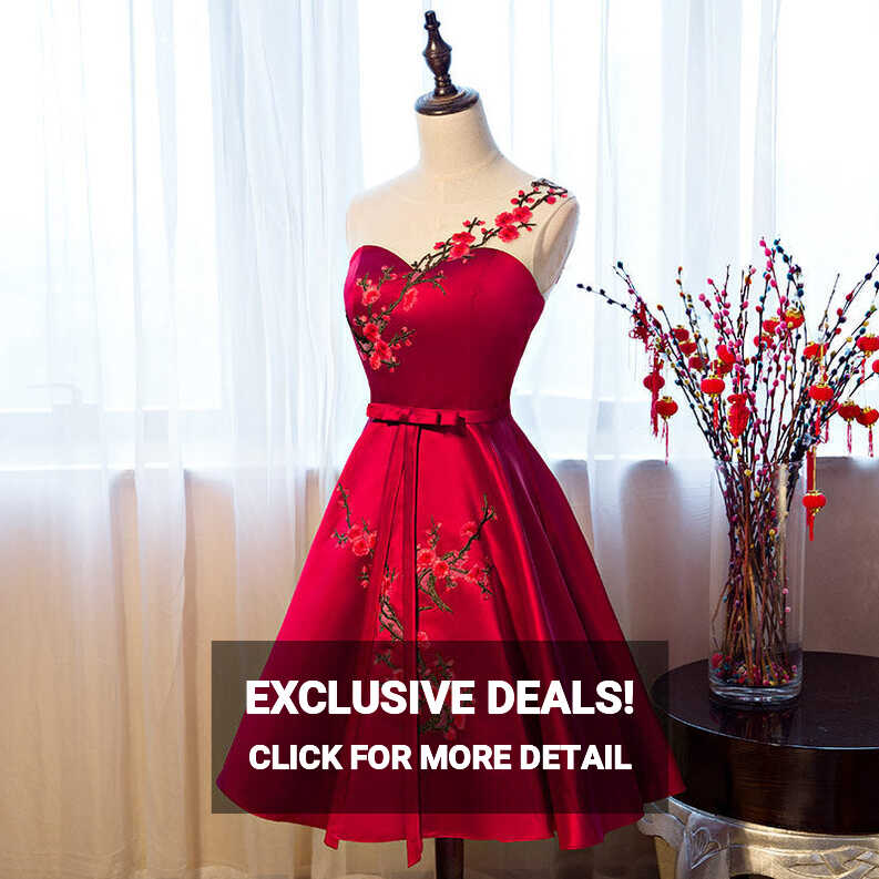 Red Satin Short Formal Dresses, Lovely Party Dresses, Cute Party ...