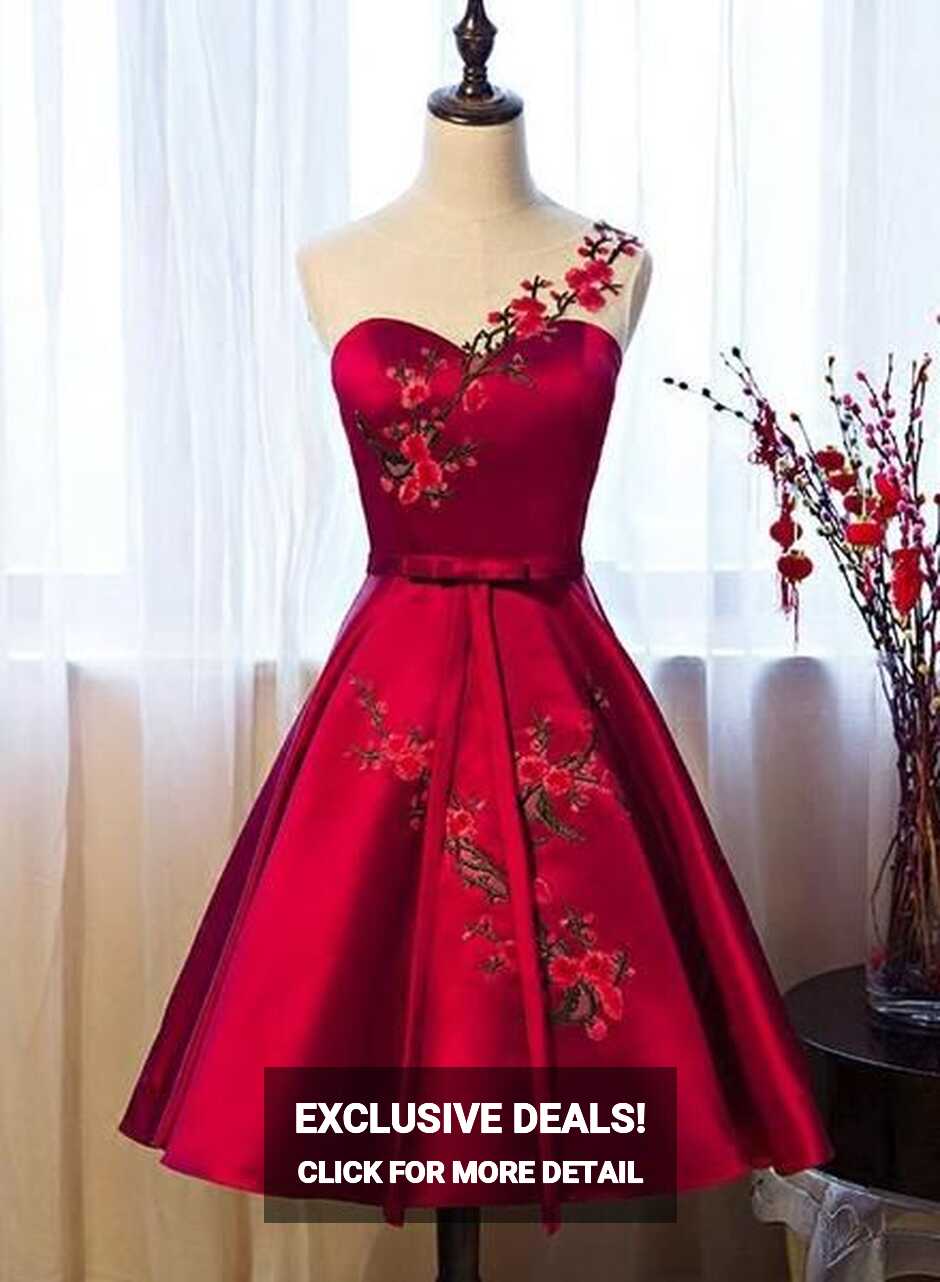 Red Satin Short Formal Dresses, Lovely Party Dresses, Cute Party Dress