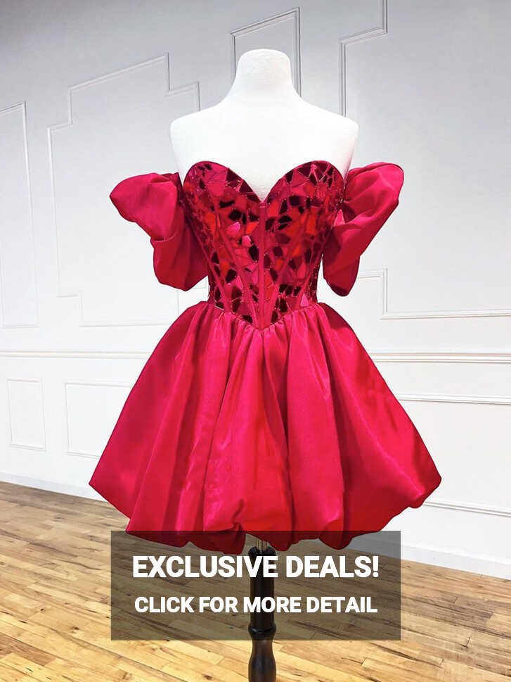 Red Satin Short Prom Dresses, Cute Short Red Homecoming Dress ...