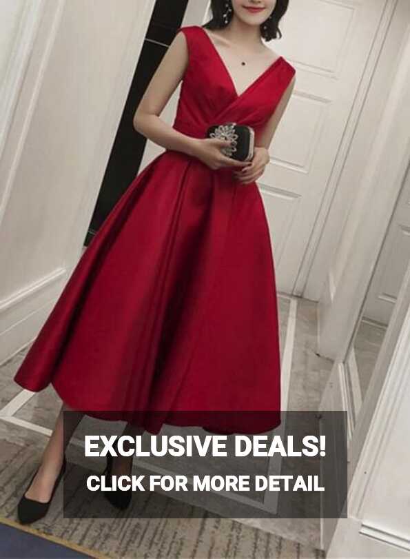 Red Satin Wedding Party Dress, Red Formal Dress, Satin Party Dresses