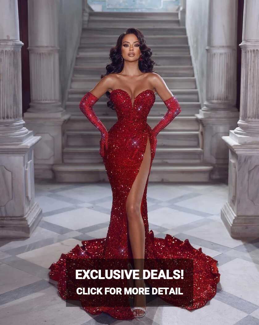 Red Sequin Mermaid Red Sparkly Prom Dress With Sweetheart Neckline ...