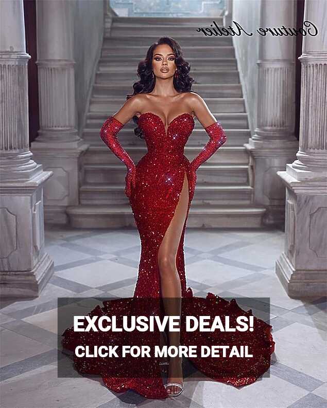 Red Sequin Prom Dresses 2024 With Gloves Sweetheart Luxury ...