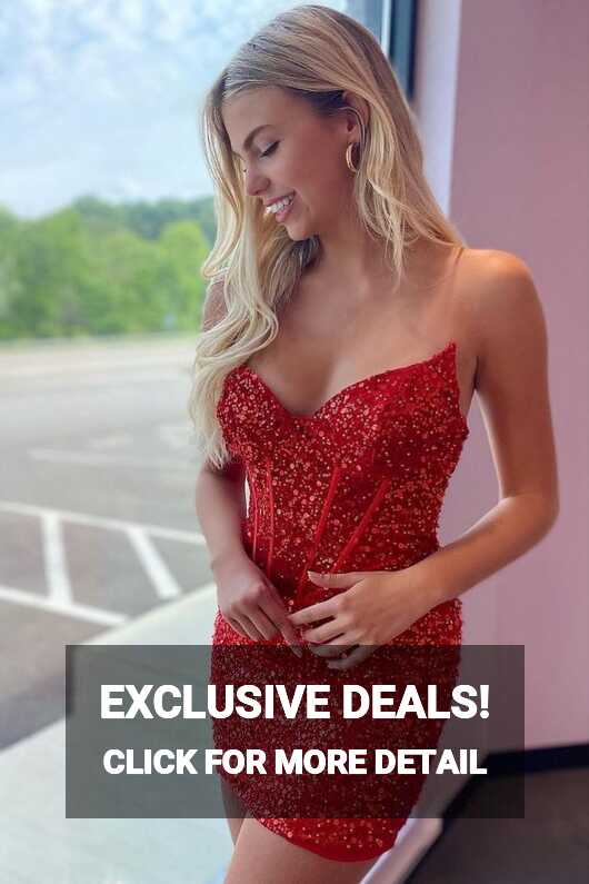 Red Sequins Mini Hoco Dress 2022