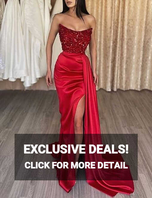 Red Sexy Prom Dress 2023 Mermaid Strapless Draping Satin with ...