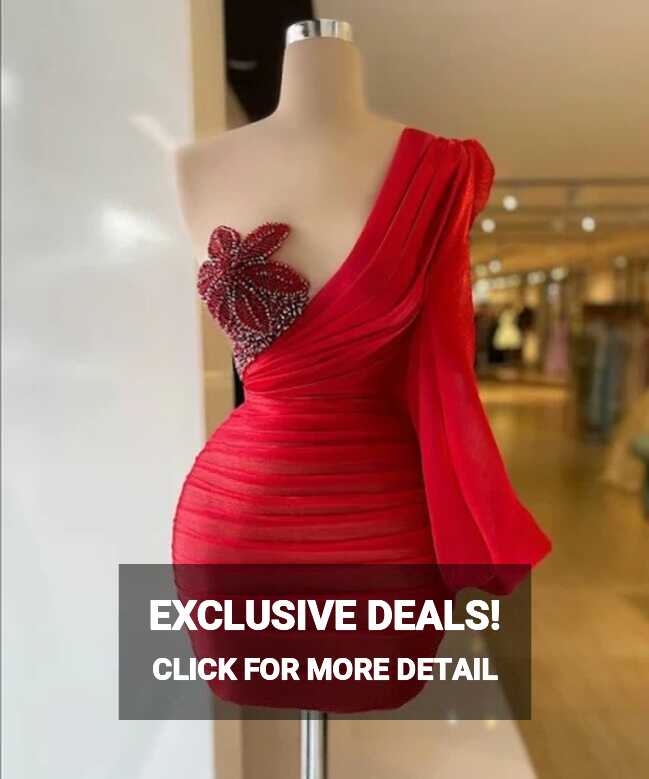 Red Short Cocktail Dress Knee Length Pleated Party Evening Dress ...