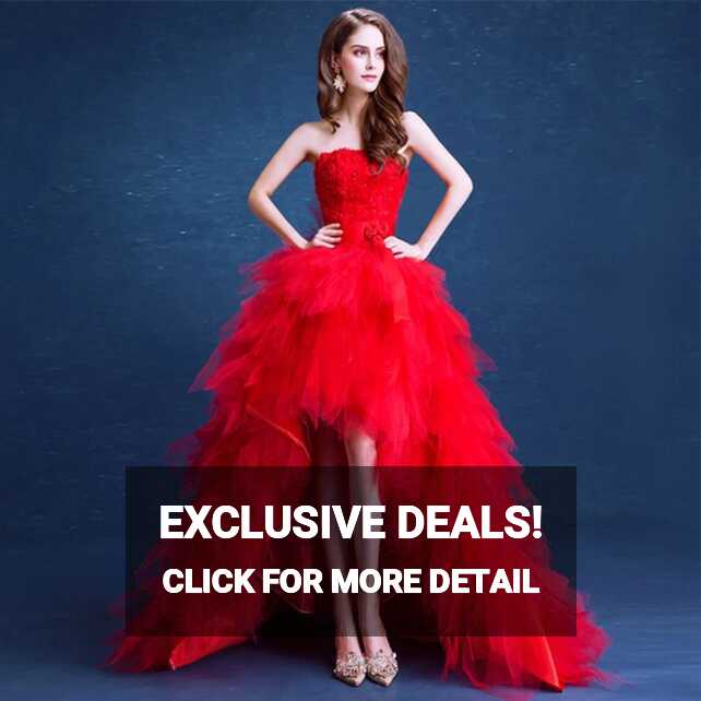 Red Short Prom Dresses Sleeves | Red Prom Dress Short Front Long ...