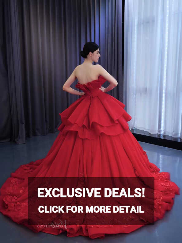 Red Strapless Sweet 16 Ball Gowns Ruffled Wedding Dresses with ...