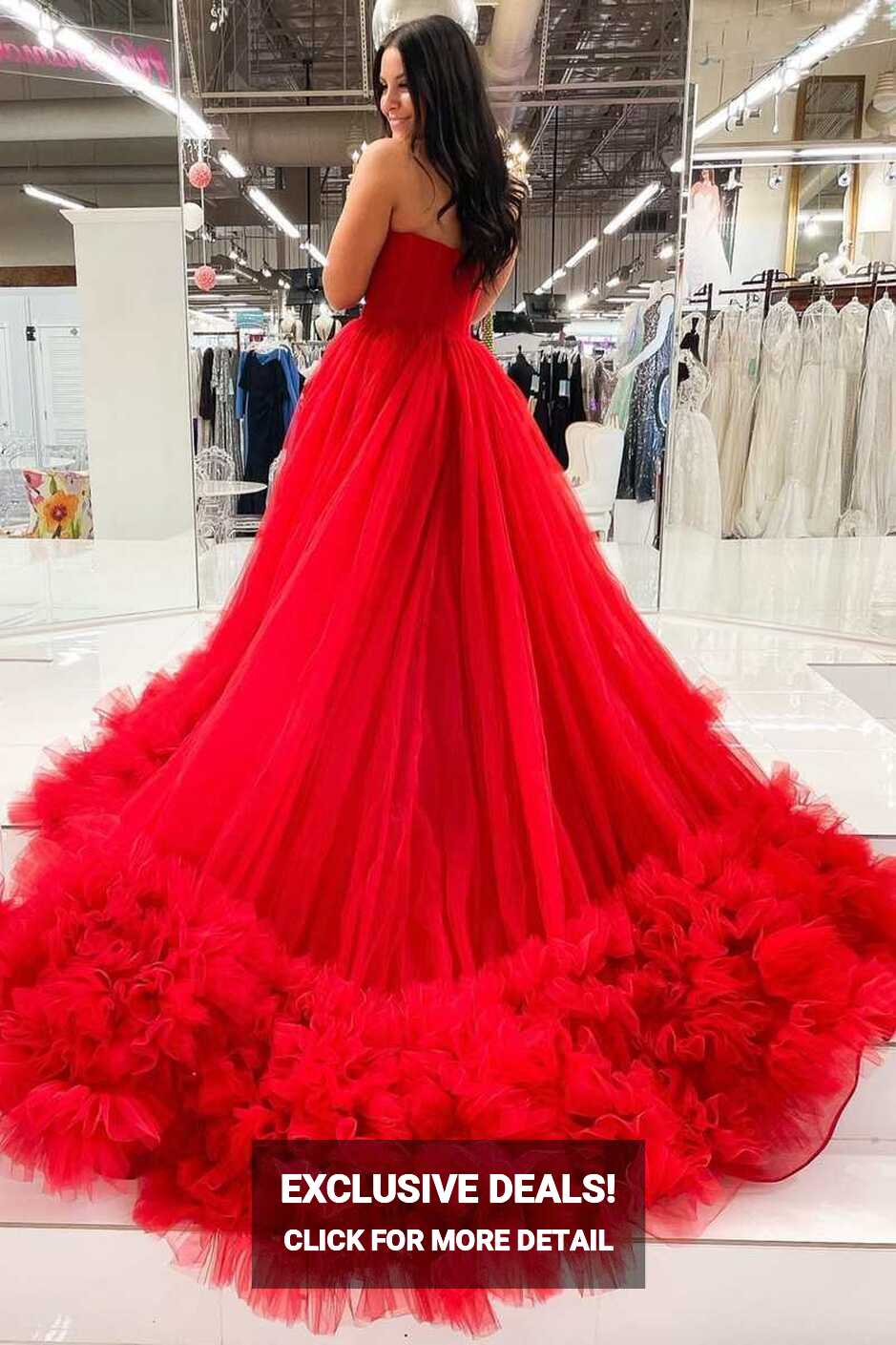 Red Sweetheart A-Line Long Prom Gown with Ruffles – Dreamdressy