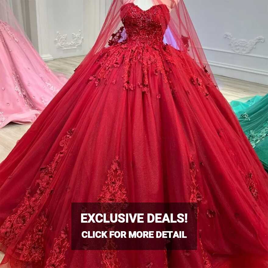 Red Sweetheart Princess Puffy Red Quinceanera Dresses With 3D ...