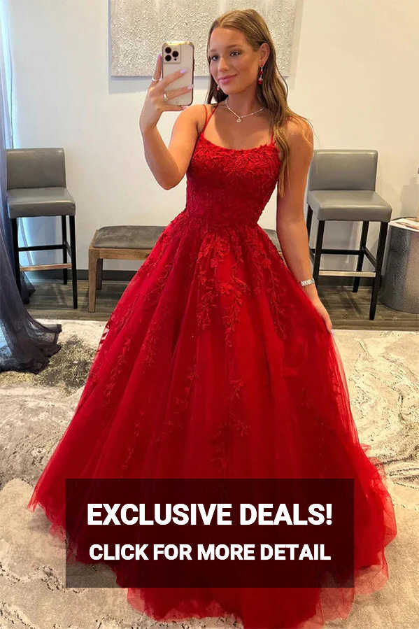 Red Tulle A-line Prom Dresses With Lace Appliques MP792 | Musebridals