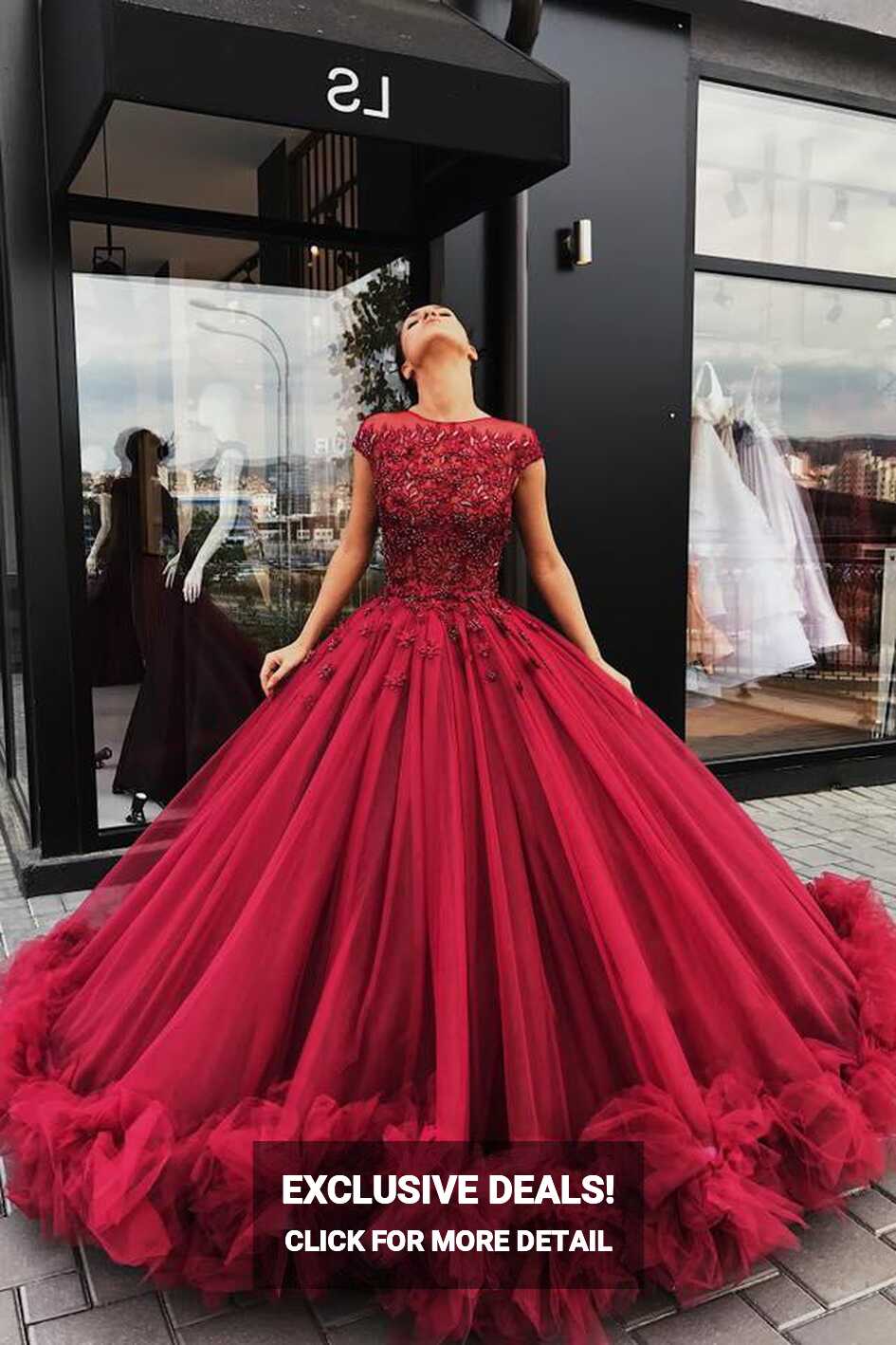 Red Tulle Appliques Ball Gown Prom Dress, Sweet 16 Dresses ...