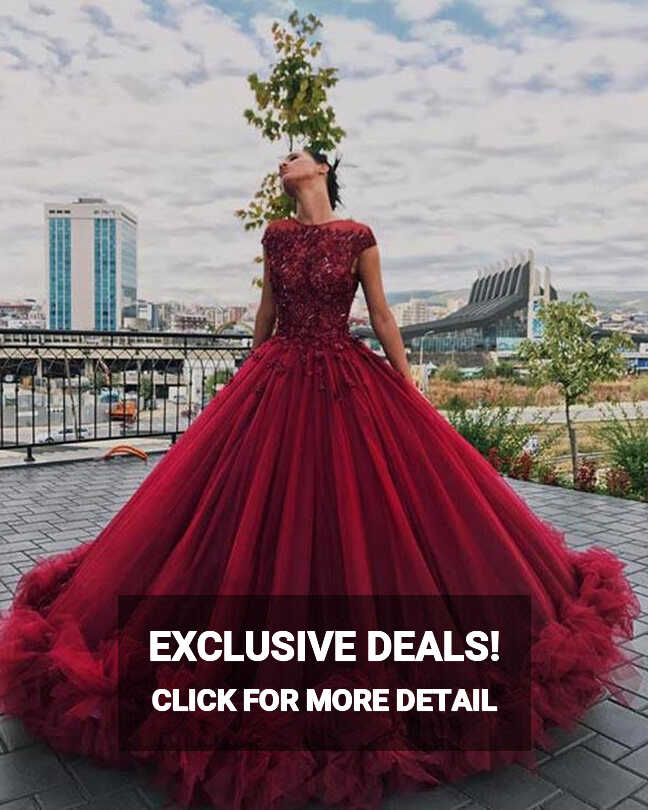 Red Tulle Ball Gown Prom Dress With Appliques, Sweet 16 Dress ...