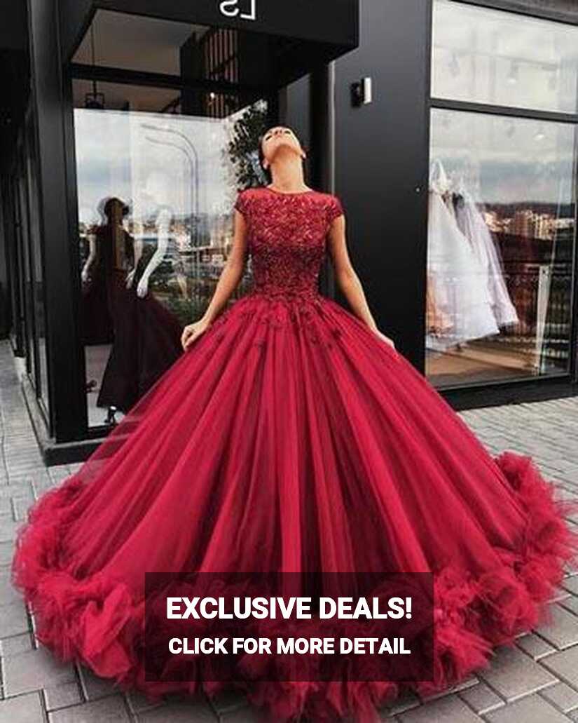 Red Tulle Ball Gown Quinceanera Dresses, Prom Dress With Appliques ...