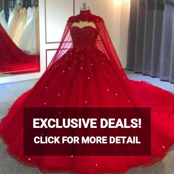 Red Tulle Beaded Lace Red Gown For Wedding With Long Cape Perfect ...